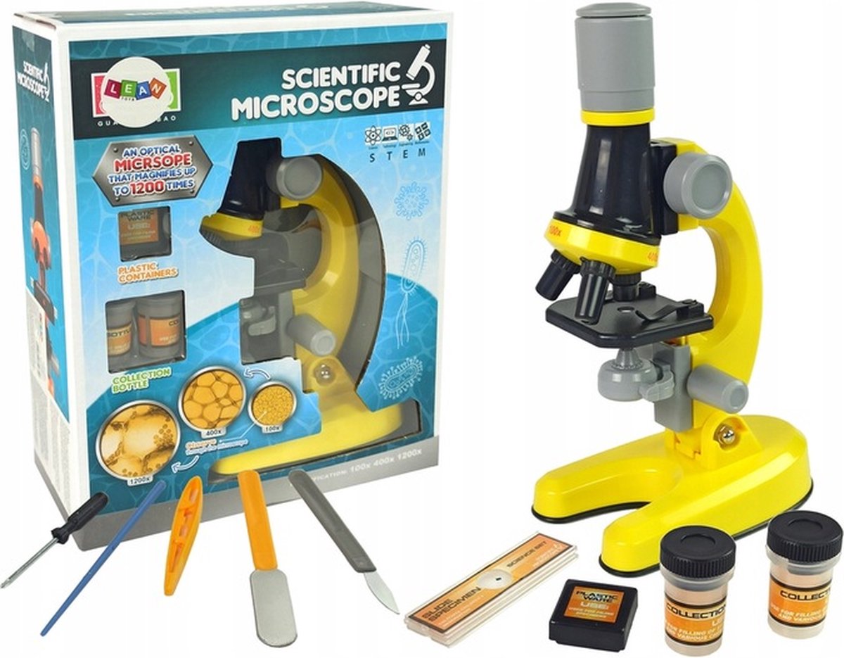 Mivida - Microscoop - Geel - tot 1200x Vergroting - Kinderen - LED Verlichting - Junior Microscoop. - Experimenteer Speelgoed - STEM Speelgoed - Ontdekken - Biologie - Wetenschap - Educatief - Accessoires