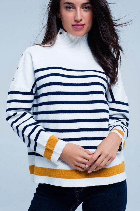 Witte Col Trui Strepen Dames Truien Sweaters Maat S Zilveren Buttons Kleuren. bol