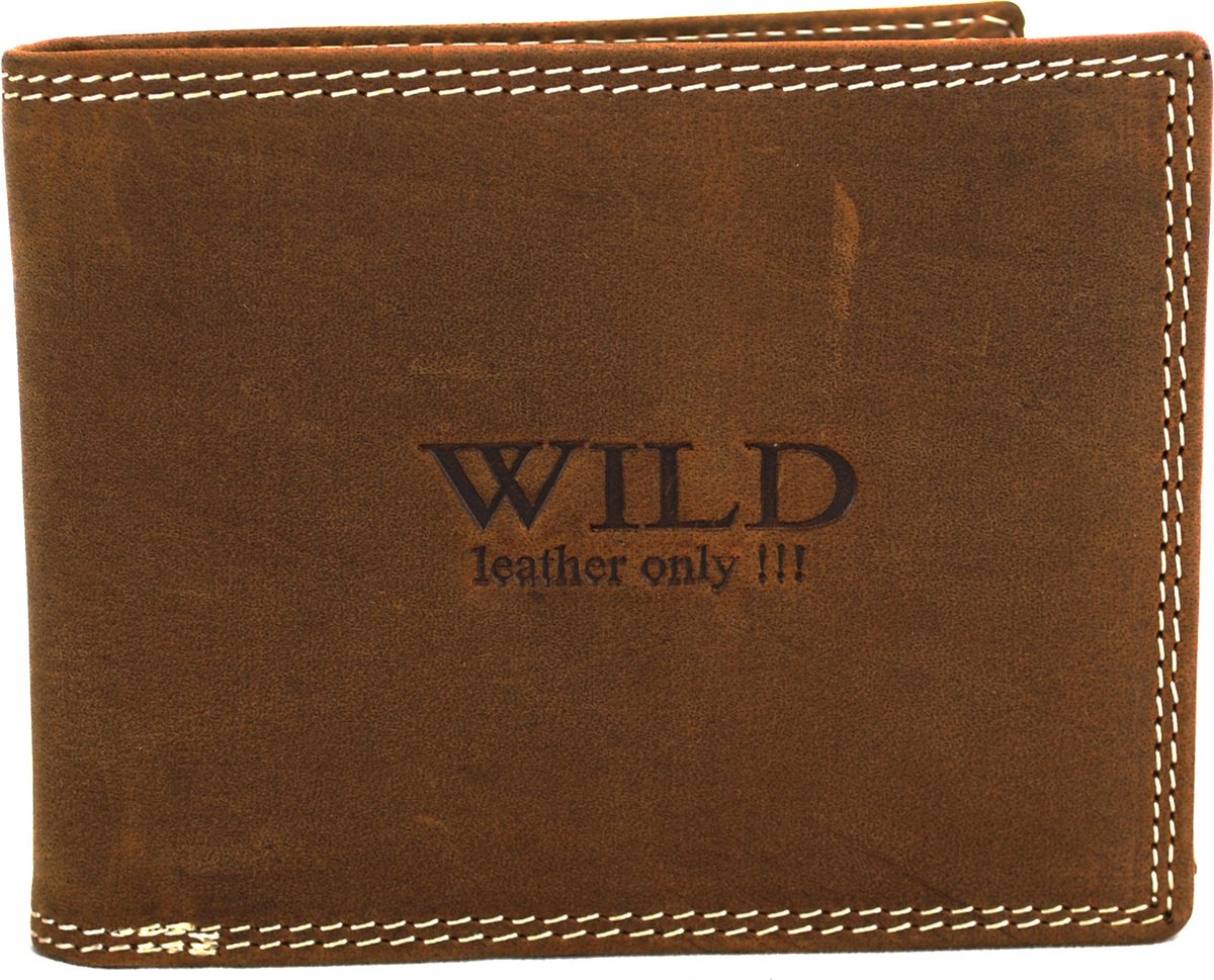 Wild Leather Only !!!! Portemonnee Heren Buffelleer Bruin - Billfold - ( AD-204-14) -12x2x9.5cm -