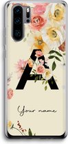 Gepersonaliseerd - Case Company® - Hoesje geschikt voor Huawei P30 Pro hoesje - Flirty Flowers Monogram - Soft Cover Telefoonhoesje - Bescherming aan alle Kanten en Schermrand