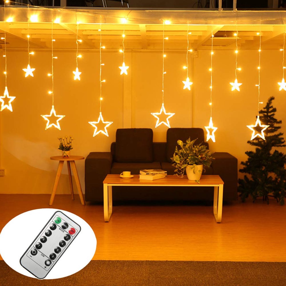 Sapins de Noël Décoratifs - Rideau Lumineux Étoile LED- Guirlande Lumineuse  En Cuivre