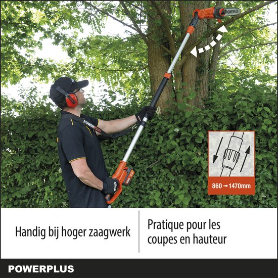 Powerplus Dual Power POWDPG75385 Accu kettingzaag - 40V - Zwaardlengte 300mm - Telescopisch - Automatische kettingsmering - Excl. accu en lader - Incl. 1x ketting en 1x zwaard van Powerplus — afbeelding 4