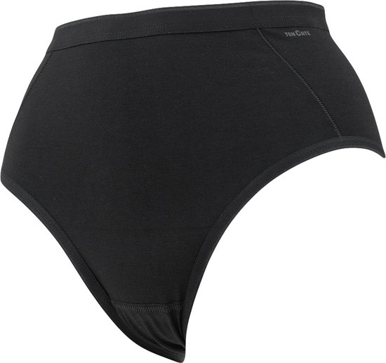 Zwarte high-waist slip, gevormd met naden en een logo op de tailleband.
