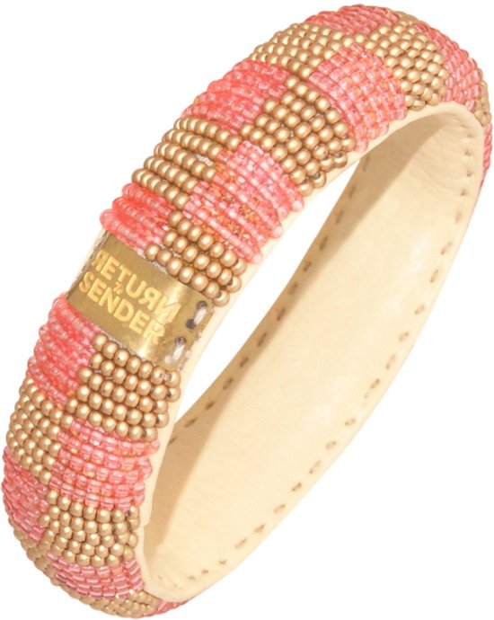 Return to Sender | Roze met gouden armband 22 mm - Beaded bracelet slim - - Roze