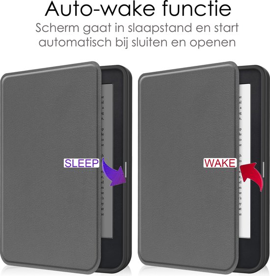 Hoes Geschikt voor Kobo Clara 2E Hoesje Bookcase Cover Book Case Hoes Sleepcover - Grijs van Merkloos — afbeelding 5