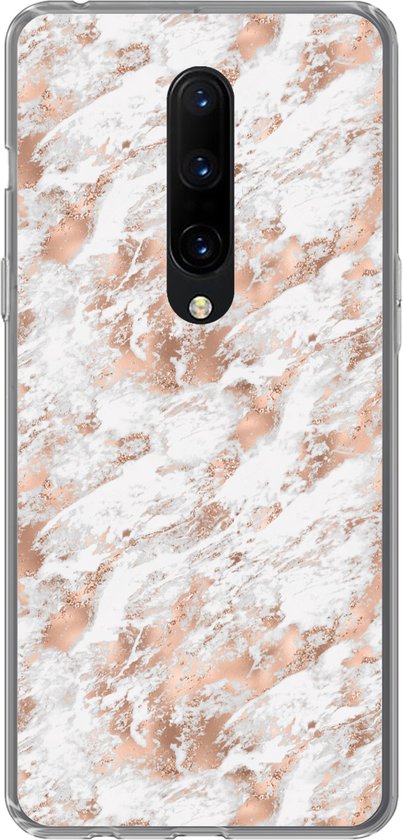 Foto: Geschikt voor oneplus 7 pro hoesje rose goud patroon marmer print luxe siliconen telefoonhoesje