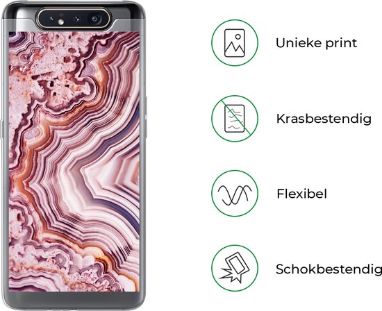 Coque Samsung Galaxy A80 - Natuursteen - Rose - Luxe - Siliconen