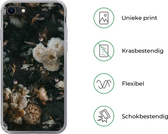 Coque iPhone SE 2020 - Fleurs - Motifs - Vogel - Coque de téléphone en Siliconen