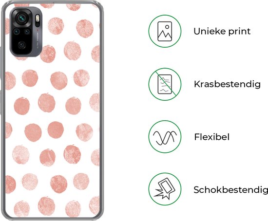 Coque Xiaomi Redmi Note 10S - Points - Rose - Wit - Coque de téléphone en Siliconen