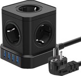Igoods Cube Multiprise avec Interrupteur - 4 Portes USB - 5 Prises électriques - Zwart