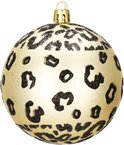 Gouden kerstbal met zwarte luipaardprint.