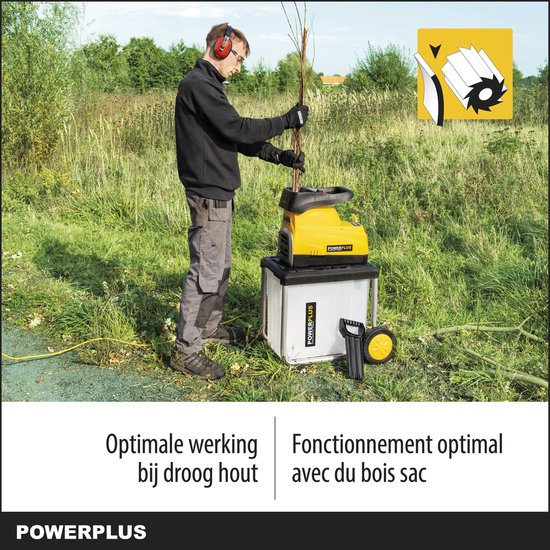 Powerplus POWXG6462 Elektrische hakselaar versnipperaar - 2800W - Max. Ø45mm - Inductiemotor - Incl. duwstok, wielen en 60L opvangbak - Heggen, bomen en haag - Tuinonderhoud van Powerplus — afbeelding 4