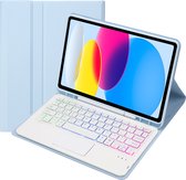 Case2go - Coque clavier Bluetooth adaptée pour Apple iPad 10 10,9 pouces (2022) - Clavier QWERTY avec éclairage - Porte-crayon - Pavé tactile - Blauw clair