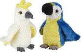Ravensden - Tropische vogels knuffels - 2x stuks - Kaketoe en Papegaai - 15 cm