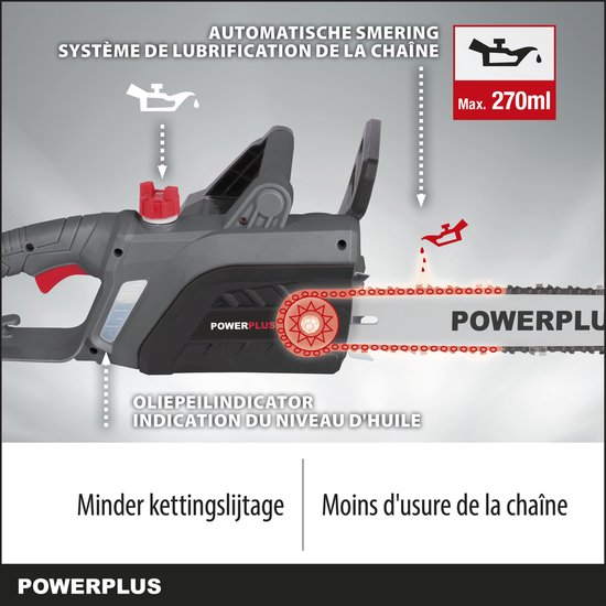 Powerplus POWEG10110 Elektrische kettingzaag - 2200W - Zwaardlengte 400mm - Automatische kettingsmering - Incl. 1x ketting en 1x zwaard van Powerplus — afbeelding 2