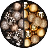 Kerstballen 34x st - 3 cm - champagne en goud - kunststof