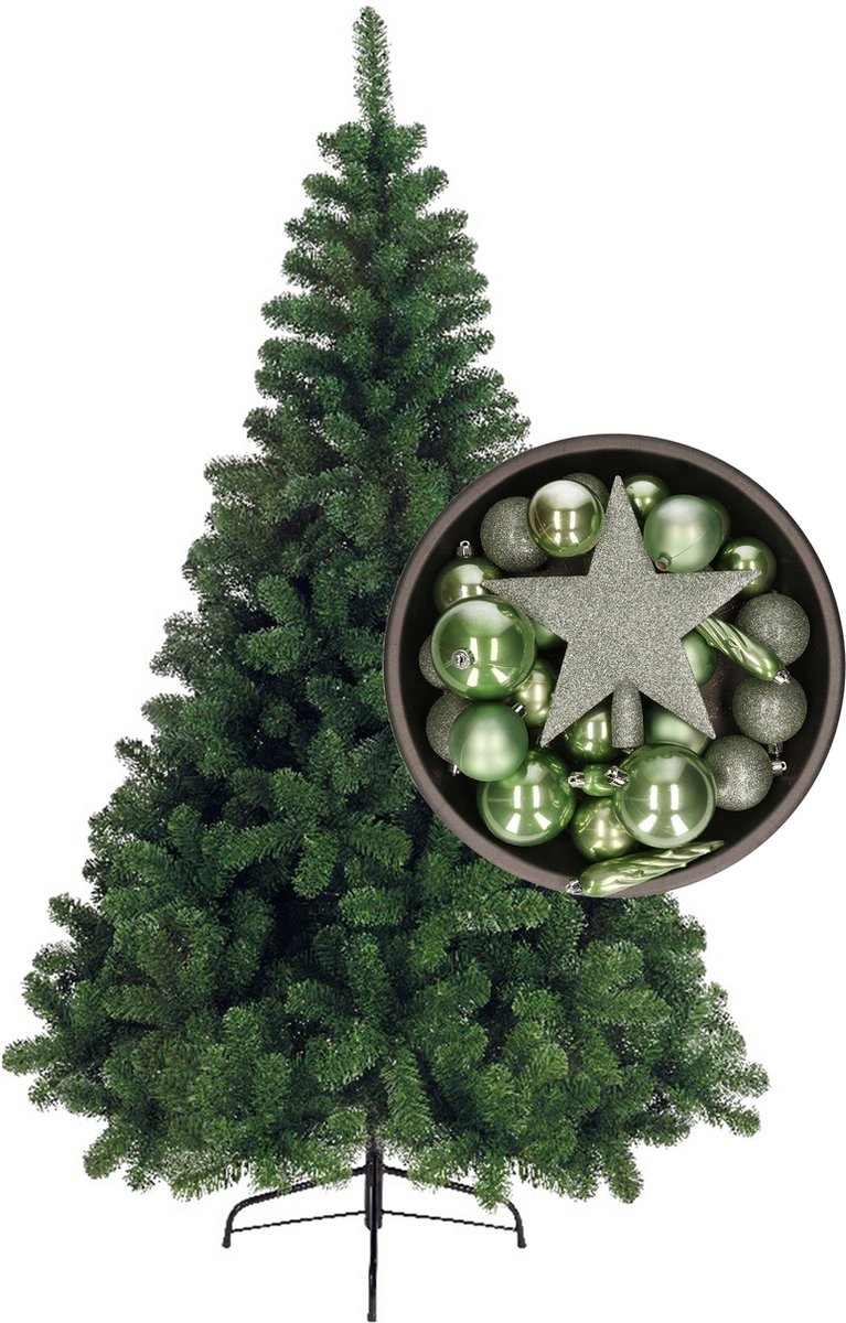 Bellatio Decorations kerstboom H210 cm - met kerstballen en piek groen