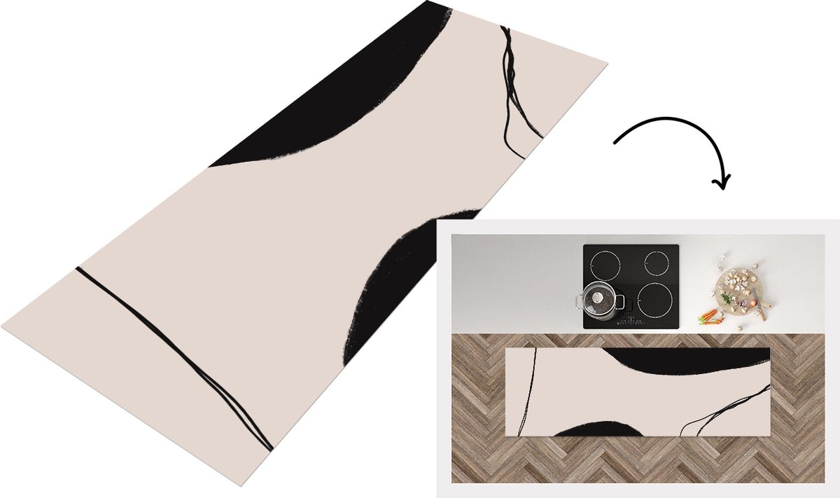 KitchenYeah Keukenloper - Loper keuken - Pastel - Zwart - Minimalisme - 180x60 cm - Keukenloper vinyl Multicolor