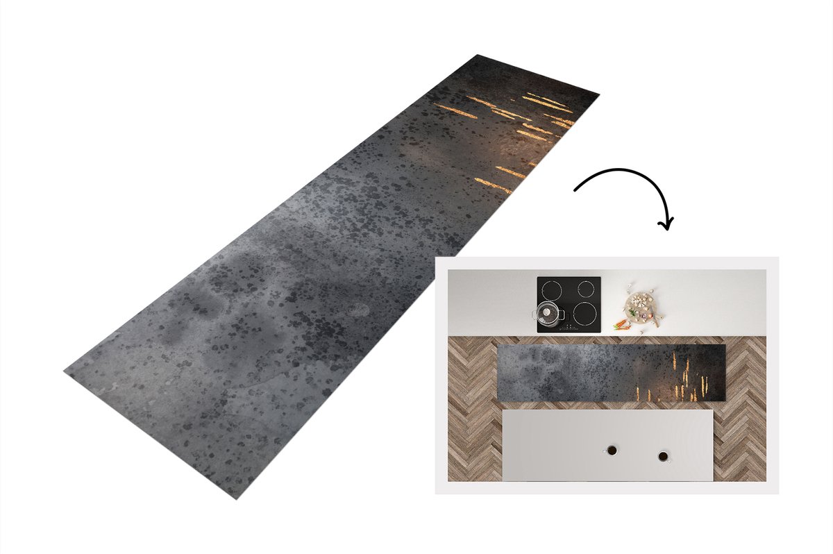 KitchenYeah Keukenloper - Loper keuken - Abstract - Goud - Design - 200x50 cm - Keukenloper vinyl Multicolor