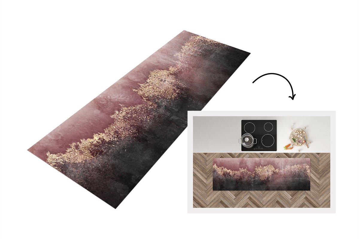 KitchenYeah Keukenloper - Loper keuken - Glitter - Goud - Abstract - 180x60 cm - Keukenloper vinyl Multicolor