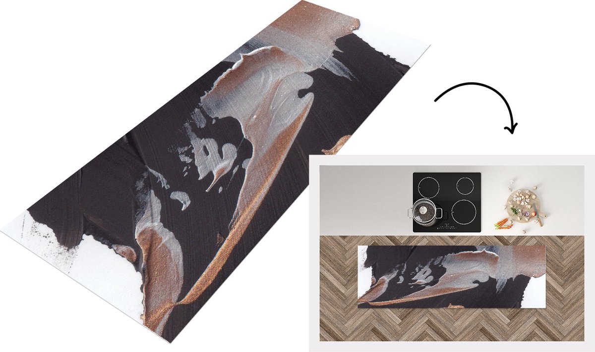 KitchenYeah Keukenloper - Loper keuken - Abstract - Verf - Goud - 180x60 cm - Keukenloper vinyl Multicolor