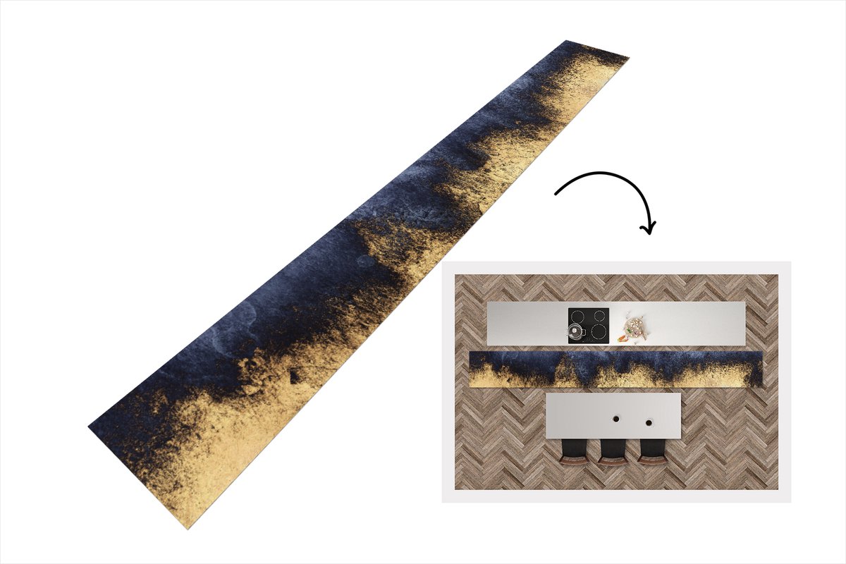 KitchenYeah Keukenloper - Loper keuken - Abstract - Goud - Luxe - Keukenloper vinyl Multicolor