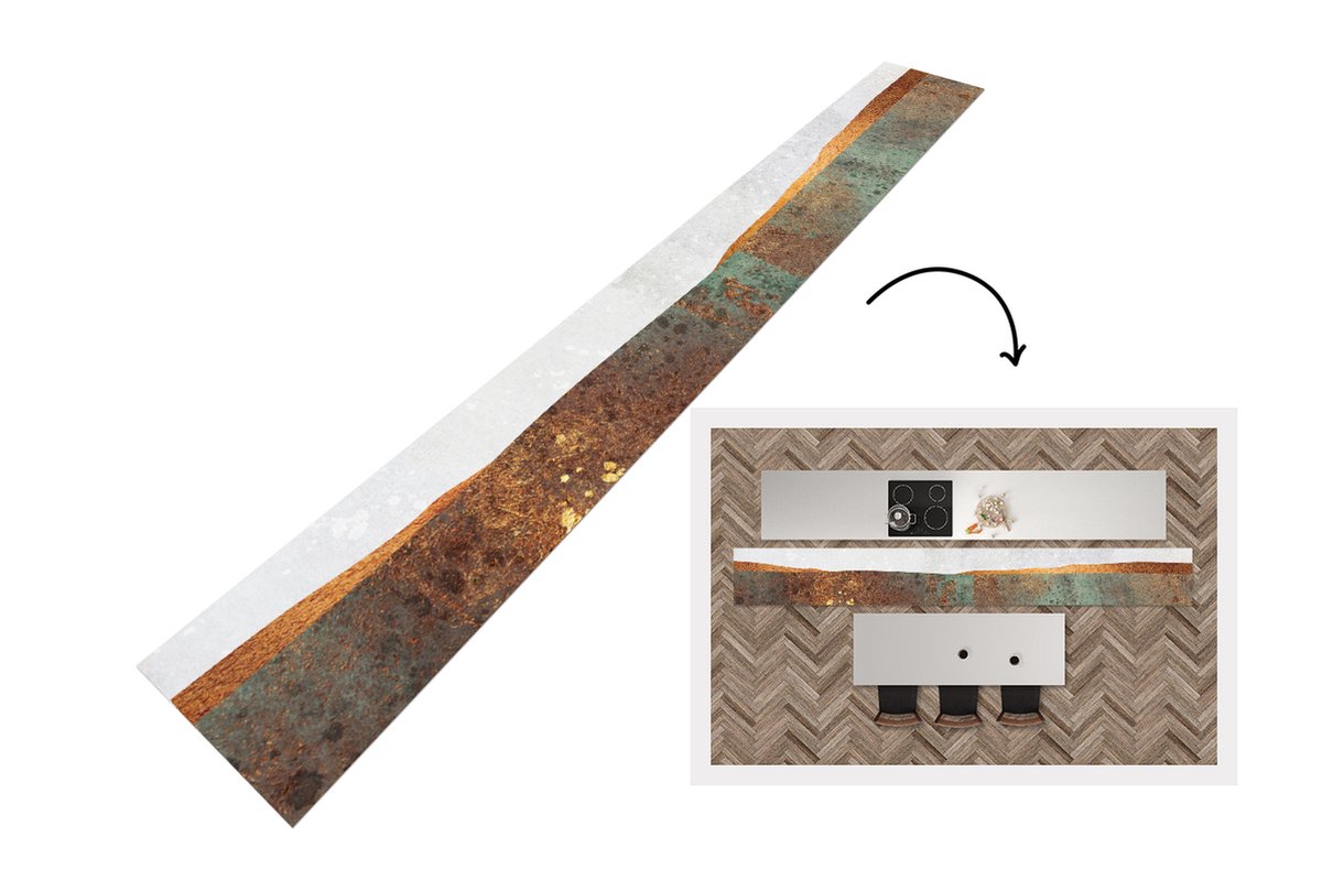 KitchenYeah Keukenloper - Loper keuken - Abstract - Luxe - Goud - 480x60 cm - Keukenloper vinyl Multicolor