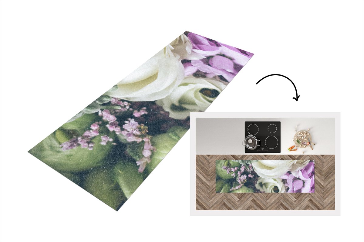 KitchenYeah Keukenloper - Loper keuken - Bloemen - Rozen - Natuur - 180x60 cm - Keukenloper vinyl Multicolor