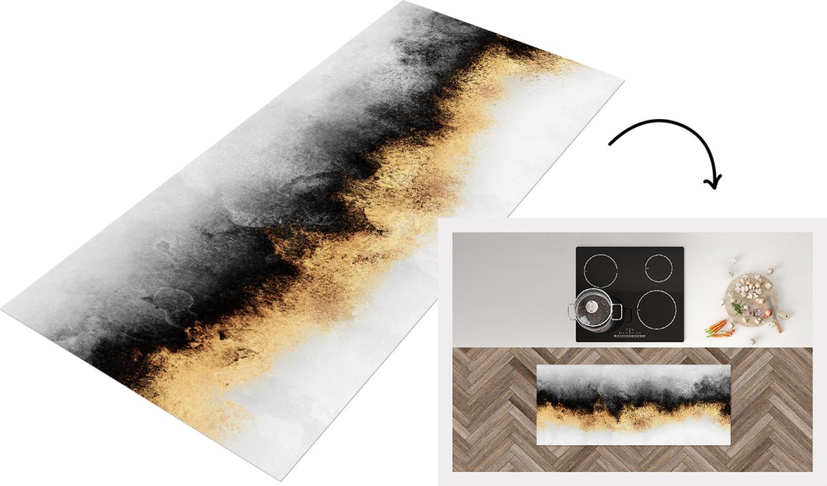 KitchenYeah Keukenloper - Loper keuken - Goud - Chic - Abstract - Zwart - Wit - Keukenloper vinyl Multicolor