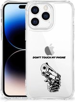 Telefoonhoesje  Apple iPhone 14 Pro Max Leuk TPU Backcase met transparante rand Gun Don't Touch My Phone