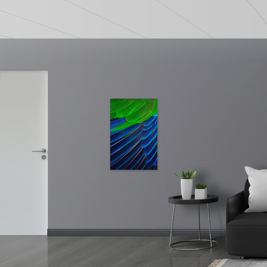 PVC Schuimplaat - Prachtige Blauwe en Groene Veren - 60x90 cm Foto op PVC Schuimplaat (Met Ophangsysteem)