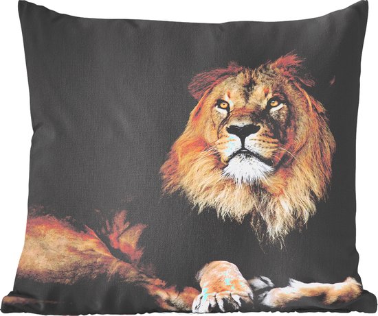 Sierkussen Lion sur fond noir pour l'intérieur - Lion couché sur fond noir  - 60x60 cm... | bol