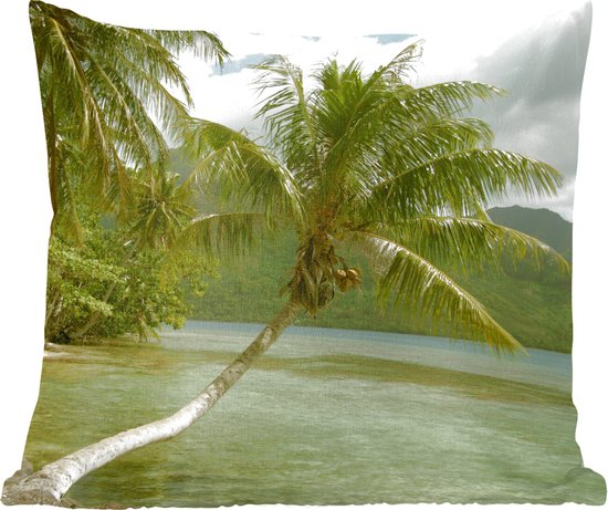 Sierkussens - Kussen - Palmbomen op het strand van Mo'orea - 40x40 cm - Kussen van katoen