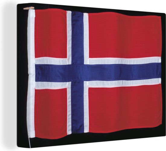 Canvas Schilderij Close-up van de vlag van Noorwegen op een zwarte achtergrond - 40x30 cm - Wanddecoratie