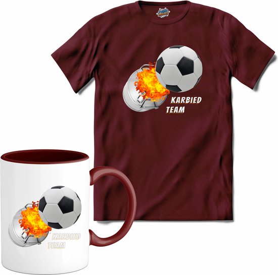 Foto: Carbied bus voetbal schieten oud en nieuw melkbus vuurwerk t shirt met mok unisex burgundy maat s