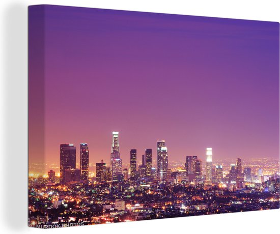 Los Angeles bij nacht Canvas 180x120 cm - Foto print op Canvas schilderij (Wanddecoratie)