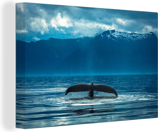 Canvas Schilderij Staart van een grote bultrug walvis - 120x80 cm - Wanddecoratie