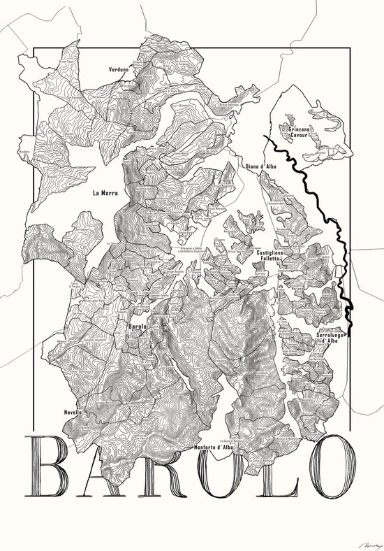 Poster zwart wit - wijnkaart Barolo - wijnliefhebber - 50 x 70 cm