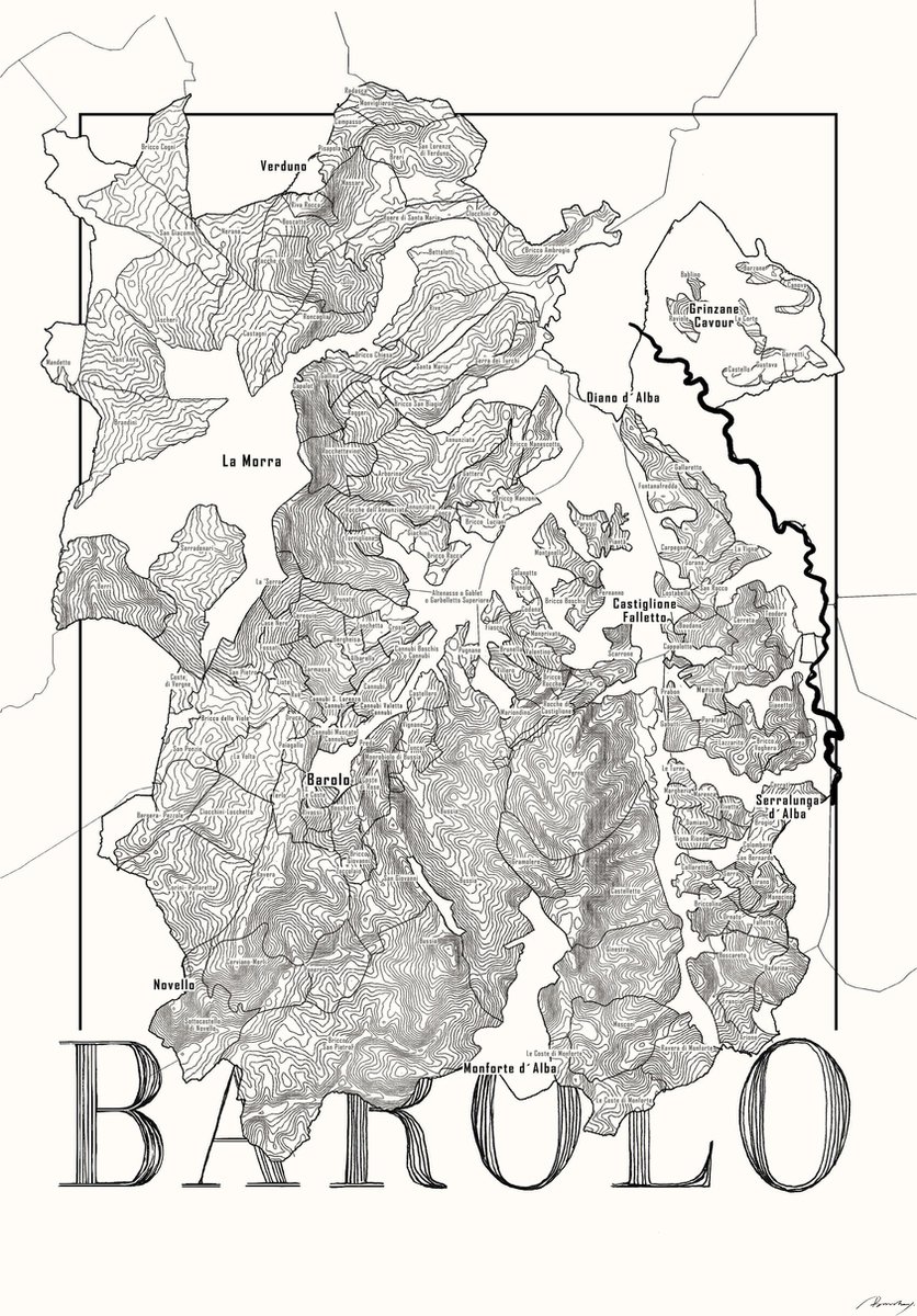 Poster zwart wit - wijnkaart Barolo - wijnliefhebber - 50 x 70 cm