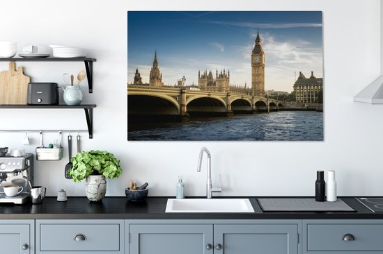 Big Ben de la Tamise en toile 120x80 cm - impression photo sur toile peinture Décoration murale salon / chambre à coucher) / Villes Peintures Toile