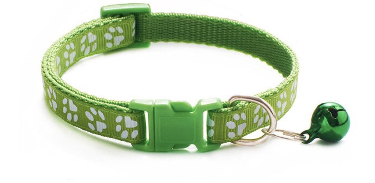 Bijoux by Ive - Lichtgroen poezen / katten halsbandje met pootjes en belletje