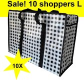 Big Shoppers met rits (10 stuks) - 60 x 45 cm - Geruit - Zwart -Set van 10