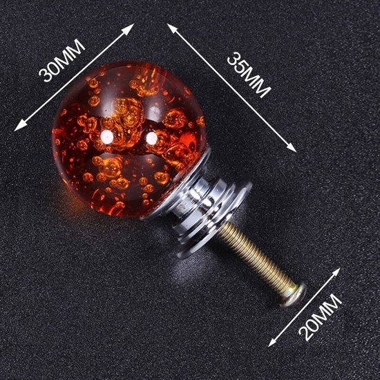 3 Stuks Meubelknop Kristallen Bol - Oranje - 3.5*3 cm - Meubel Handgreep - Knop voor Kledingkast, Deur, Lade, Keukenkast