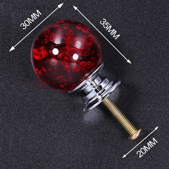 3 Stuks Meubelknop Kristallen Bol - Rood - 3.5*3 cm - Meubel Handgreep - Knop voor Kledingkast, Deur, Lade, Keukenkast