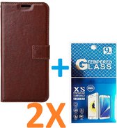 Portemonnee Book Case Hoesje + 2x Screenprotector Glas Geschikt voor: iPhone 14 -  bruin