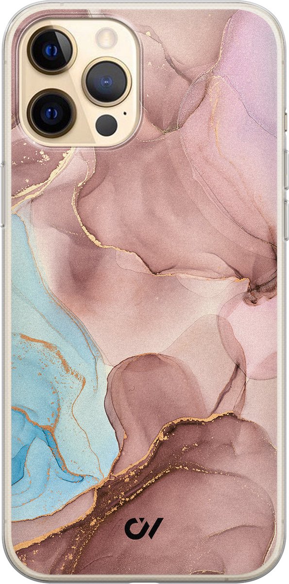 Hoesje geschikt voor Apple iPhone 12 - Marble Clouds - - Roze - Apple - Casevibes