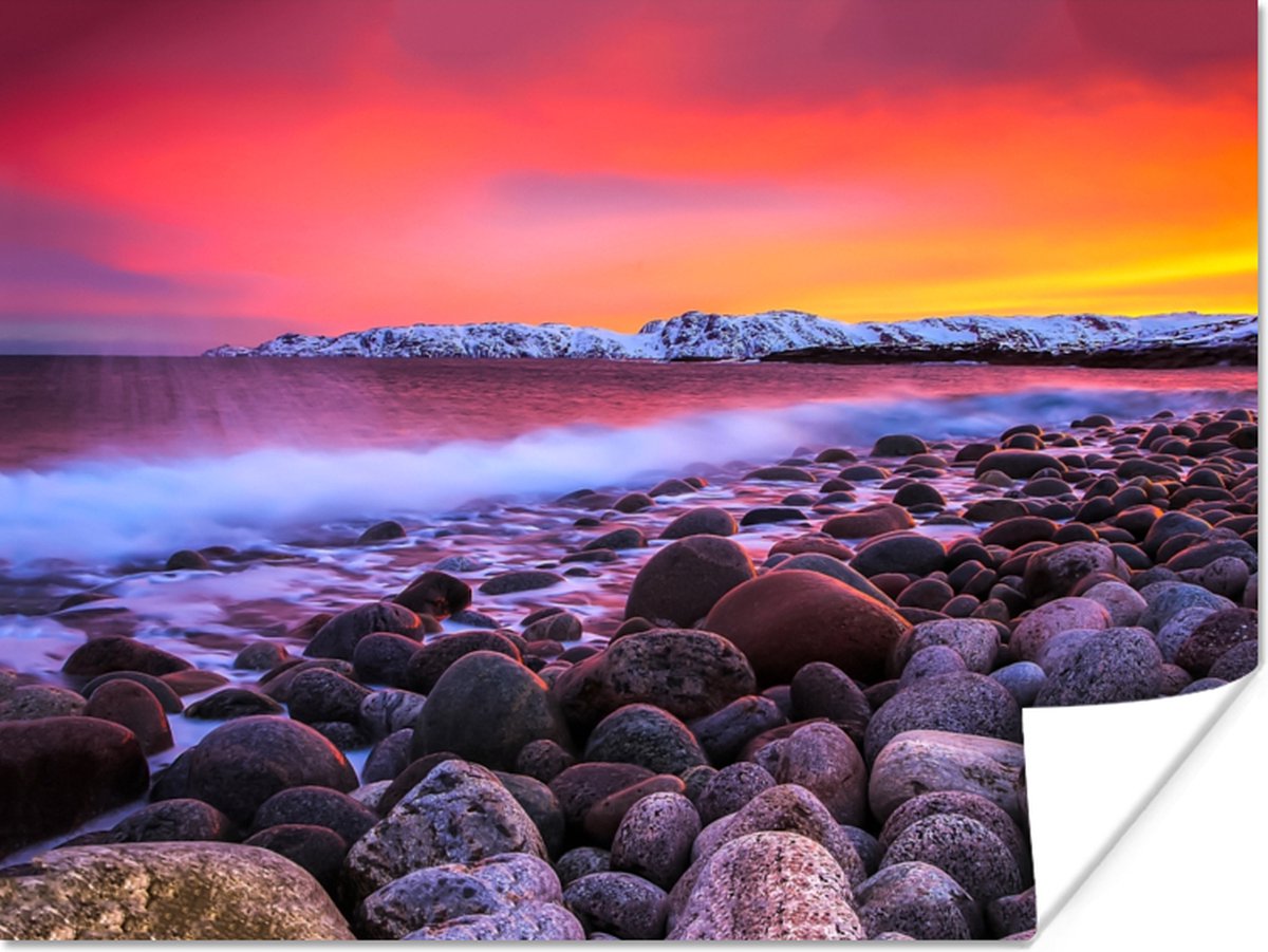 Poster Zon - Stenen - Sneeuw - Landschap - Water - 80x60 cm
