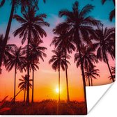 Affiche Palmier - Coucher de soleil - Horizon - Plage - Oranje - Rose - 30x30 cm - Décorations de Noël - Décoration de Noël pour l'intérieur - Noël