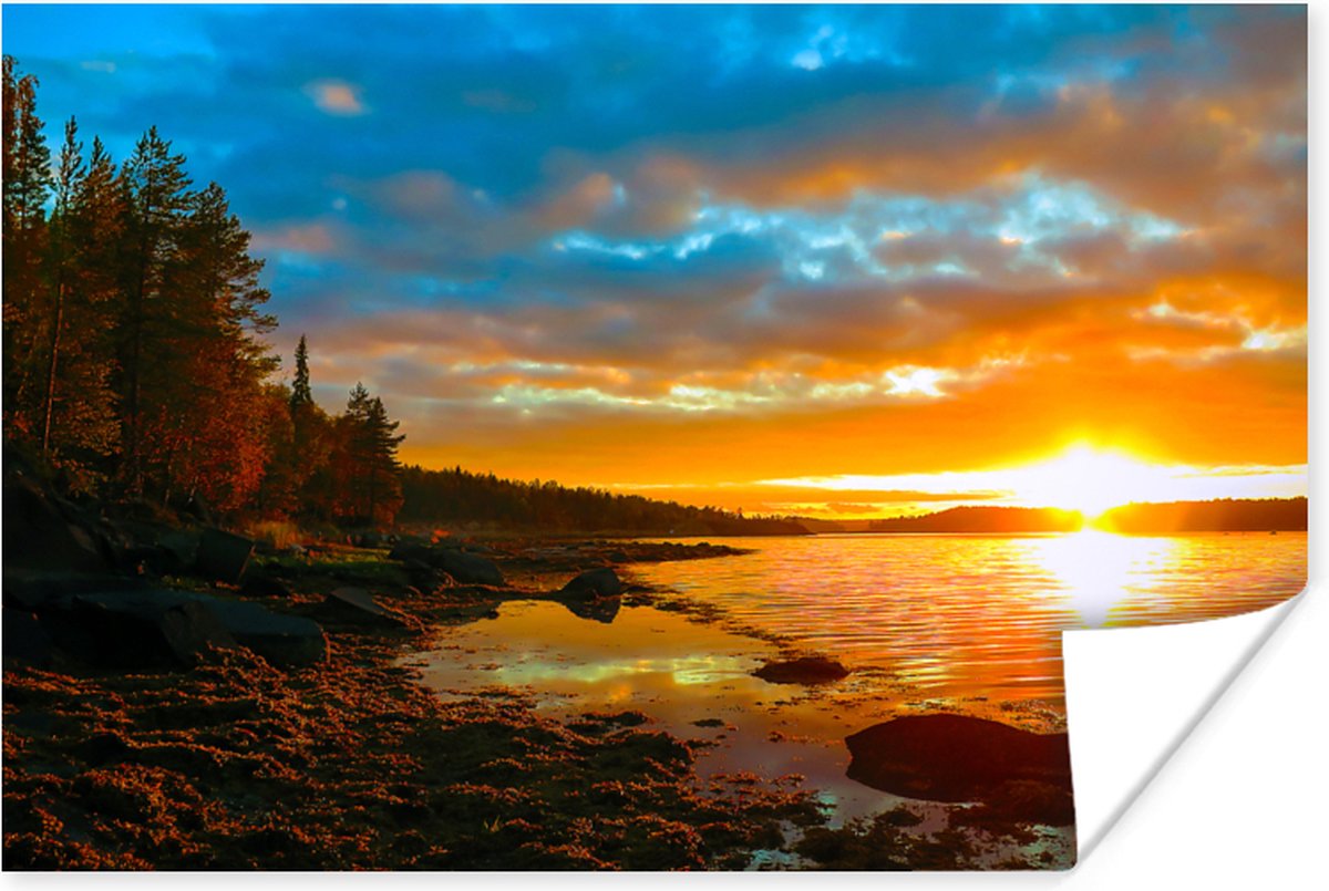 Poster Zon - Landschap - Water - Bomen - 30x20 cm
