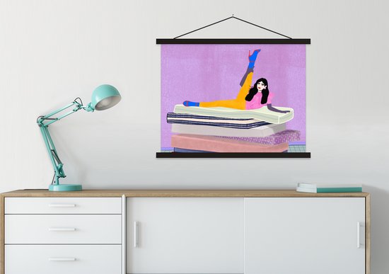 Porte-affiche avec affiche - Affiche scolaire - Femme - Vintage - Pastel - 60x45 cm - Lattes noires